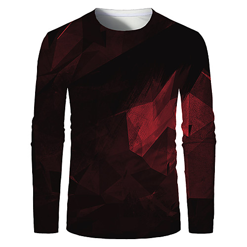 

Men's T shirt 3D Print Graphic Optical Illusion Plus Size Print Long Sleeve Daily Tops Elegant Exaggerated Red