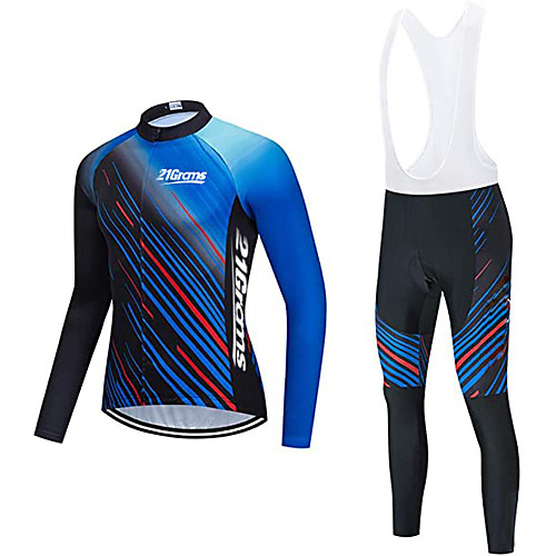 

21Grams Men's Long Sleeve Cycling Jersey with Bib Tights Winter Fleece Blue Bike Thermal Warm Fleece Lining Breathable Quick Dry Sports Graphic Mountain Bike MTB Road Bike Cycling Clothing Apparel