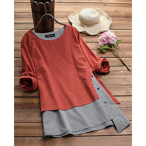 

Women's A Line Dress Short Mini Dress Wine Orange Green Brown Navy Blue Long Sleeve Solid Color Patchwork Fall Spring Round Neck Casual 2021 M L XL XXL 3XL 4XL 5XL