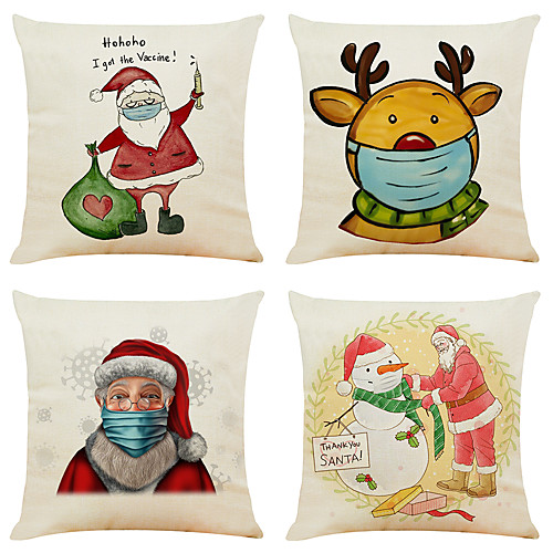 

Cartoon Mask Christmas Linen Cushion Covers Home Office Sofa Square Pillow Case Decorative Pillow Covers Without Insert (1818Inch)