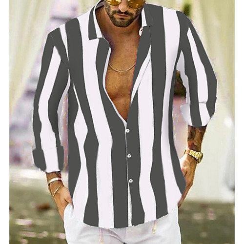 

Men's Shirt Striped Plus Size Long Sleeve Daily Tops Black Blue Yellow