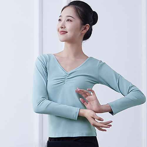 

Ballet Top Ruching Solid Women's Training Performance Long Sleeve Natural Cotton Blend