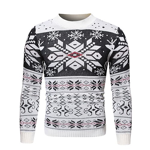 

Men's Christmas Knitted Geometric Pullover Long Sleeve Sweater Cardigans Crew Neck Black Red