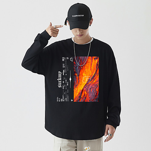 

Men's Pullover Sweatshirt Graphic Text Flame Monograms Daily Basic Hoodies Sweatshirts Black Brown