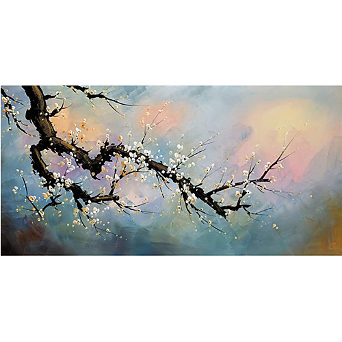 

Oil Painting Hand Painted Horizontal Panoramic Floral / Botanical Modern Rolled Canvas (No Frame)