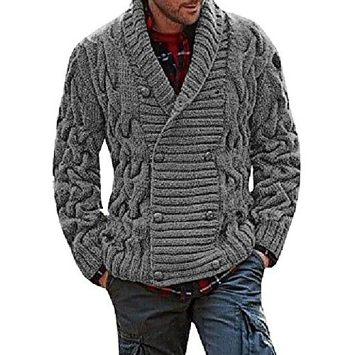 

mens shawl collar chunky cardigan double breasted cable knit sweater jacket grey