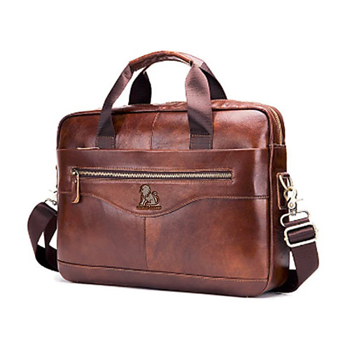 

Men's Bags Cowhide Laptop Bag Briefcase Top Handle Bag Belt Zipper Solid Color Traveling Outdoor Office & Career Handbags MessengerBag Dark Brown Black Coffee