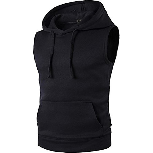 

men's casual sleeveless hoodie tank tops hooded vest pocket t-shirt sports jza002 black m