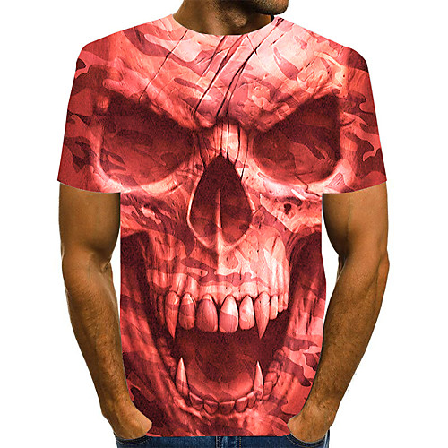 

Men's T shirt 3D Print Graphic Skull Plus Size Print Short Sleeve Daily Tops Elegant Exaggerated Blue Purple Red