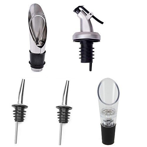 

5pcs Stainless Steel Wine Bottle Stopper Liquor Bottle Pourer Stopper Dispenser with Cap Stopper Barware Bar Kitchen Accessories