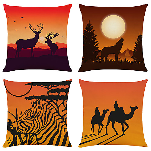 

Cushion Cover 4PC Linen Soft Decorative Square Throw Pillow Cover Cushion Case Pillowcase for Sofa Bedroom 45 x 45 cm (18 x 18 Inch) Superior Quality