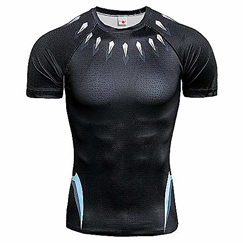

super hero compression t shirts short sleeve tops tee for men for sports gym runing base layer wearing (black panther 1, xxl)