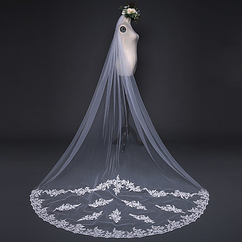 

One-tier Luxury / Flower Style Wedding Veil Chapel Veils / Cathedral Veils with Scattered Bead Floral Motif Style / Sequin / Appliques 118.11 in (300cm) Tulle