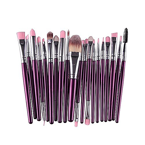 

zentto 20 pcs makeup brush set synthetic face eye shadow eyeliner foundation blush lip powder liquid cream blending makeup brush kit cosmetics tool-purplrsilver