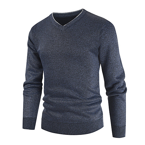 

Men's Knitted Solid Color Pullover Long Sleeve Sweater Cardigans V Neck Fall Winter Black Light gray Dark Gray