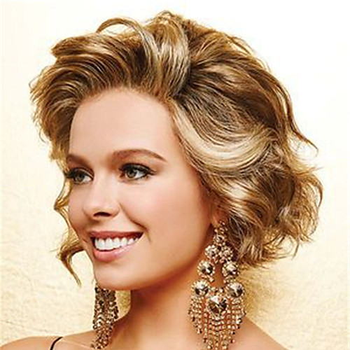 

Synthetic Wig Curly Bouncy Curl Asymmetrical Wig Short Light Brown Dark Brown Synthetic Hair Women's Fashionable Design Exquisite Dark Brown Light Brown