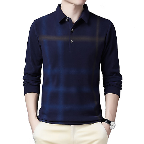 

Men's Polo Other Prints Solid Colored Print Long Sleeve Daily Tops Business Black Wine Navy Blue