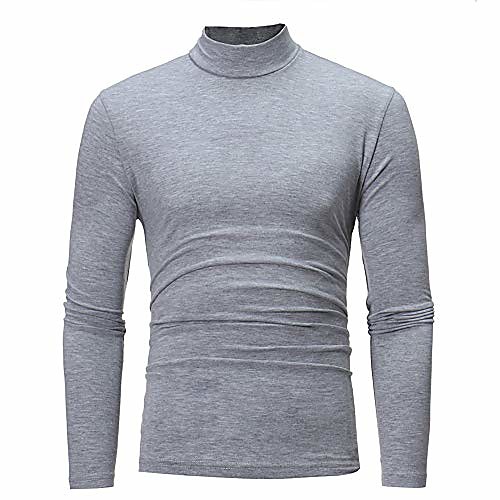 

men's autumn winter solid turtleneck long sleeve underlinen t-shirt grey
