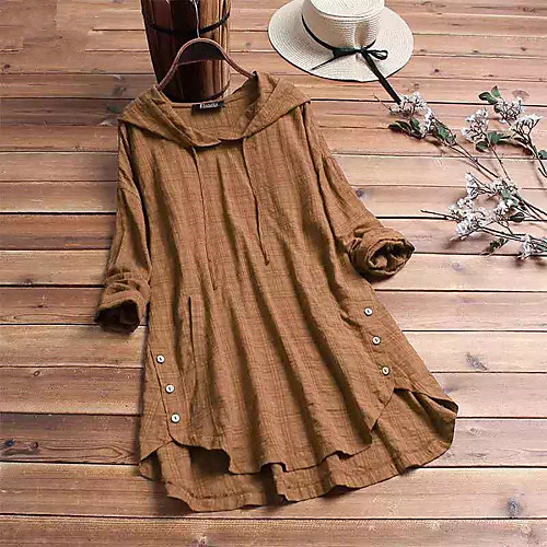 

Women's Shift Dress Short Mini Dress Black Blue Wine Khaki Green Dusty Blue Long Sleeve Plaid Patchwork Print Fall Spring Hooded Casual Oversized Linen S M L XL XXL 3XL 4XL 5XL