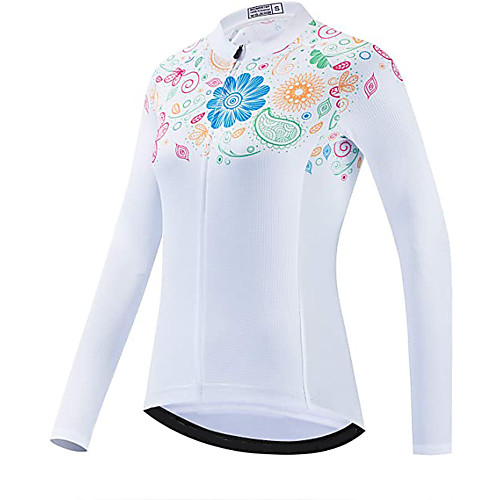 

21Grams Women's Long Sleeve Cycling Jersey Winter Fleece White Floral Botanical Bike Jersey Top Mountain Bike MTB Road Bike Cycling Thermal Warm UV Resistant Fleece Lining Sports Clothing Apparel