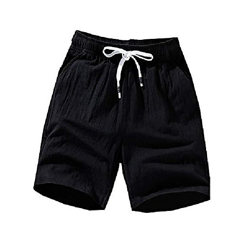 

mens solid mid waist drawstring loose fit casual linen beach shorts