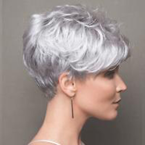 

Synthetic Wig Loose Curl Short Bob Wig Short Grey Black Silver Synthetic Hair Men's Fashionable Design Exquisite Comfy Silver Gray