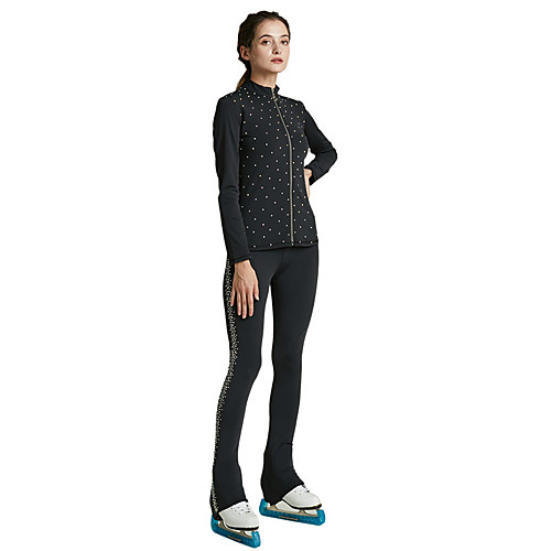

Figure Skating Jacket with Pants All Ice Skating Jacket Pants / Trousers Black Spandex Stretchy Training Skating Wear Thermal Warm Solid Colored Crystal / Rhinestone Long Sleeve Ice Skating Winter