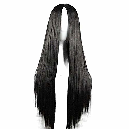 

29.5'' womens long straight synthetic black wig girls anime cosplay halloween costume party wig