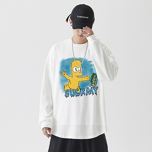 

Men's Pullover Sweatshirt Cartoon Graphic Text Monograms Daily Basic Hoodies Sweatshirts White Black