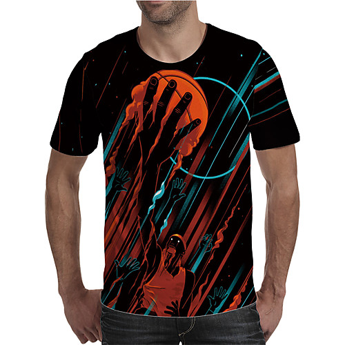 

Men's T shirt 3D Print Graphic Plus Size Print Short Sleeve Daily Tops Elegant Exaggerated Black
