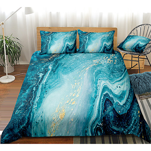 

3D Digital Print 2/3 Pieces Marble Duvet Cover Queen Marble Printed Bedding Sets Gold Glitter Blue Marble Abstract Art Comforter Cover with Zipper Ties, Soft Microfiber Modern Marble Decor Quilt