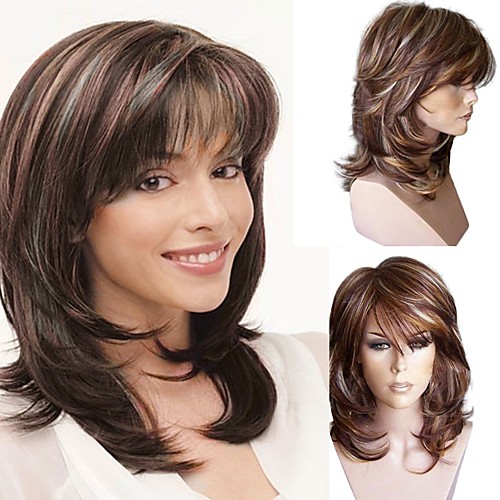 

Synthetic Wig Curly With Bangs Wig Ombre Brown Synthetic Hair Women's Fashionable Design Adjustable Party Brown
