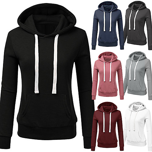 

Women's Hoodie Pullover Black Blue Pink Hooded Hoodie Solid Color Cute Sport Athleisure Hoodie Top Long Sleeve Warm Soft Comfortable Everyday Use Daily Exercising General Use / Winter