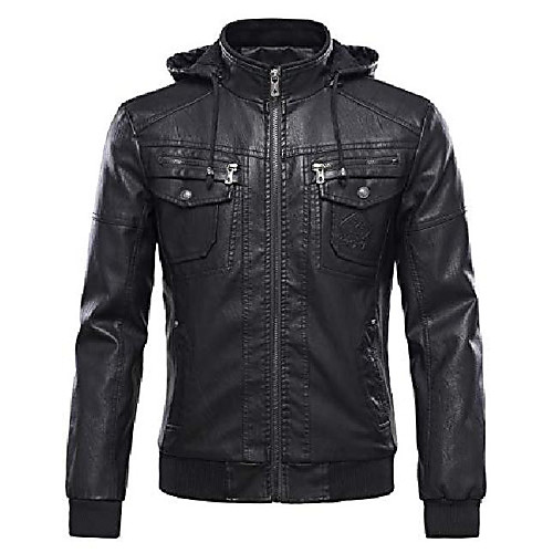 

men's pu jacket with removable fur hood