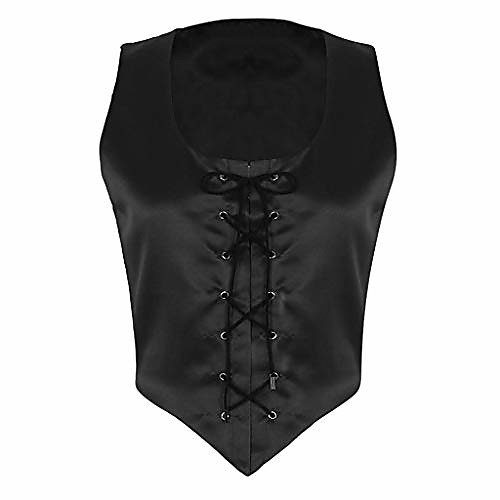

│immoa│women's medieval costume lace up vest satin bodice pirate fair wench corset cosplay adult renaissance victorian(black,m)