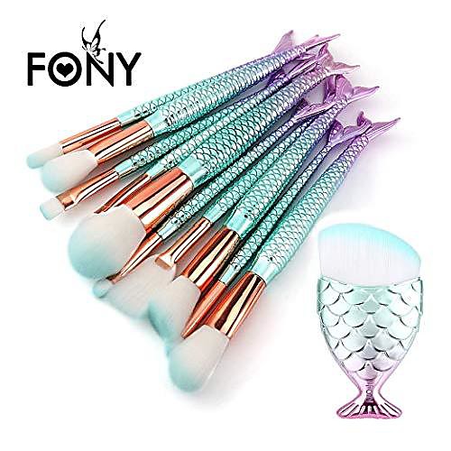 

mermaid make up brushes set chubby fish foundation brush 11pcs nylon bristles beauty make up kits face blush concealer eyebrow eyeliner eye lip cosmetic brushes tools (11pc (mermaid colorful))