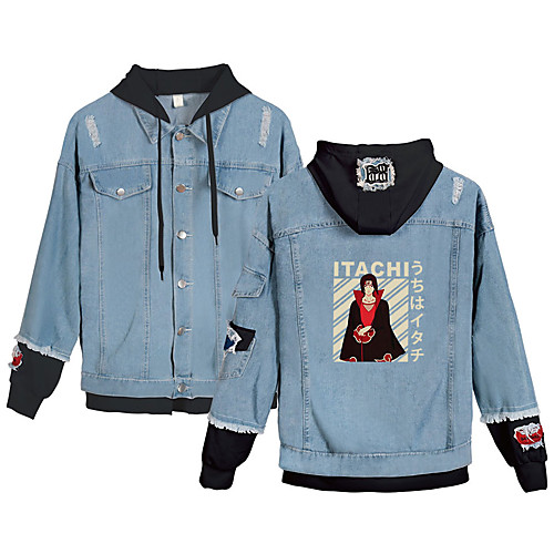 

Inspired by Naruto Cosplay Akatsuki Uchiha Itachi Hoodie Cloth Demin Print Printing Denim Jacket Denim Jacket For Women's / Men's