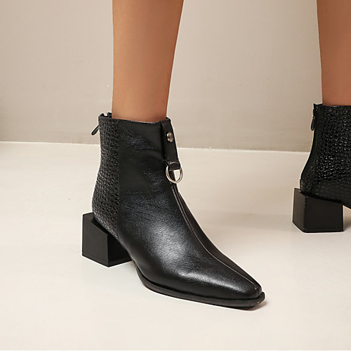 

Women's Boots Block Heel Boots Animal Print Chunky Heel Pointed Toe Booties Ankle Boots Classic Daily Walking Shoes PU Buckle Color Block Black / White White Black / Mid-Calf Boots