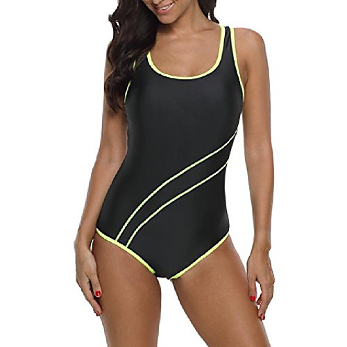 

womens splice pro sport one piece swimwear racerback sport swimsuit black-yellow