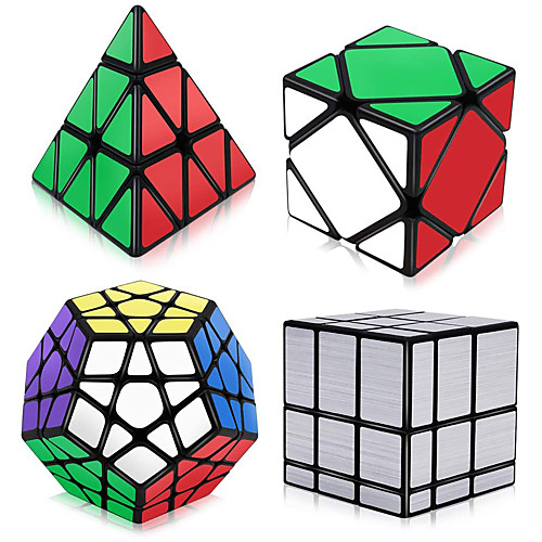 

Speed Cube Set 4 pcs Magic Cube IQ Cube 333 Speedcubing Bundle 3D Puzzle Cube Stress Reliever Puzzle Cube Stickerless Smooth Office Desk Toys Pyramid Mirror Megaminx Kid's Adults Toy Gift