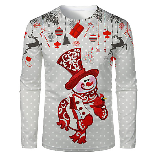 

Men's T shirt 3D Print Graphic 3D Print Long Sleeve Christmas Tops Light gray