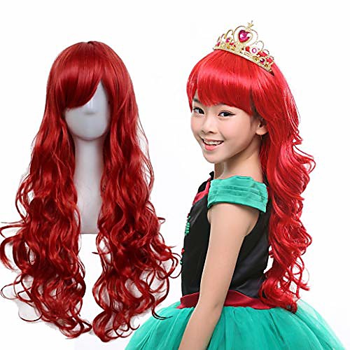 

long 60cm kids girl synthetic anime cosplay red hair wigs for party