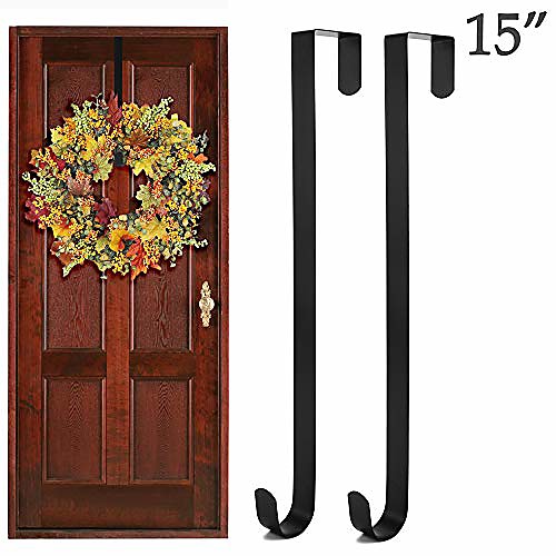 

wreath hanger over-the-door hooks for clothing, towels, wreaths, bags organization and parties decorations - 15 l, holds up to 10 lbs (2 pack)