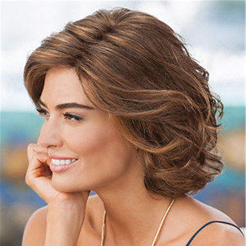 

Synthetic Wig Curly Asymmetrical Wig Short Light Brown Synthetic Hair Women's Fashionable Design Exquisite Light Brown