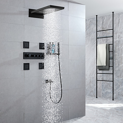 

Shower Faucet / Rainfall Shower Head System / 4 Body Jet Massage Sets - Handshower Included Fixed Mount Rainfall Shower Contemporary Electroplated Mount Inside Ceramic Valve Bath Shower Mixer Taps