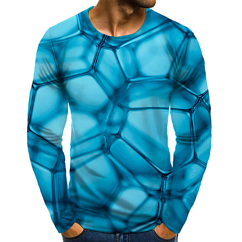

Men's T shirt 3D Print Graphic 3D Plus Size Print Long Sleeve Daily Tops Elegant Exaggerated Blue