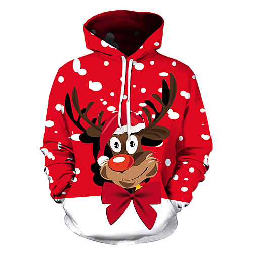 

Men's Pullover Hoodie Sweatshirt Graphic Deer Ugly Christmas Hooded Party Weekend 3D Print Casual Christmas Hoodies Sweatshirts Long Sleeve Red