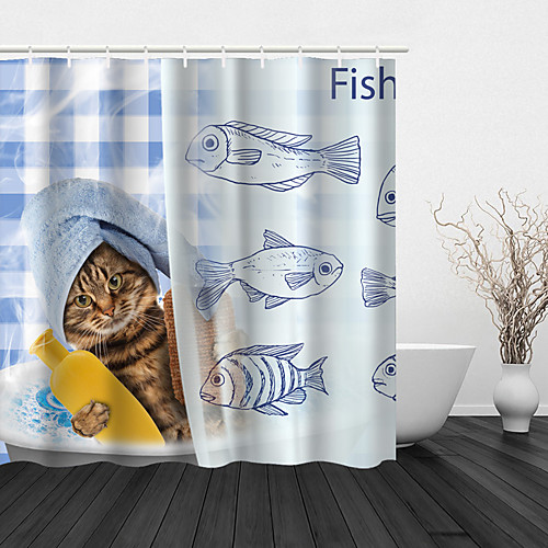 

Bathroom Shower Curtain And Hook Rainbow Classic Polyester Cute Style A Cute Cat
