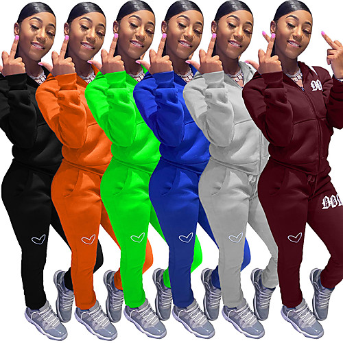 

Women's 2 Piece Full Zip Tracksuit Sweatsuit Street Athleisure 2pcs Winter Long Sleeve Thermal Warm Breathable Soft Fitness Gym Workout Running Jogging Training Sportswear Solid Colored Normal Hoodie
