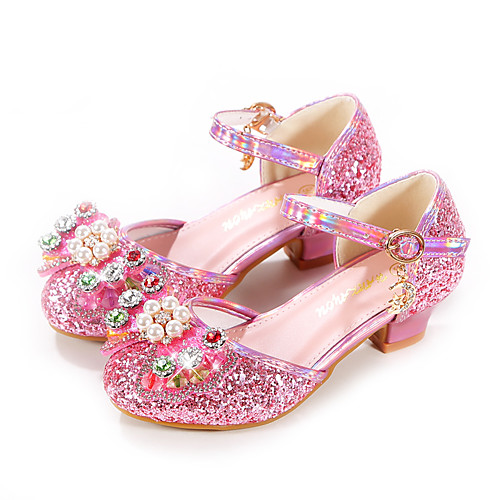 

Girls' Heels Moccasin Flower Girl Shoes Princess Shoes Patent Leather PU Little Kids(4-7ys) Big Kids(7years ) Daily Party & Evening Walking Shoes Rhinestone Buckle Sequin Pink Silver Fall Spring